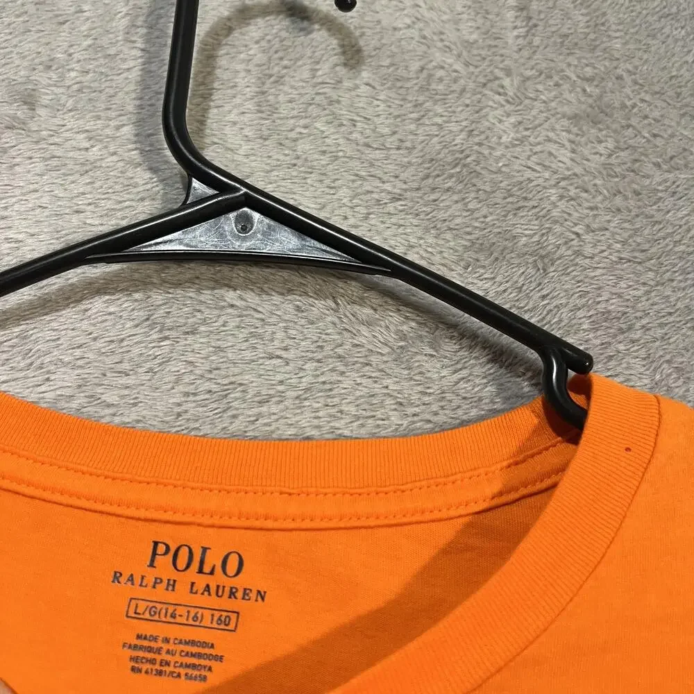 Polo Ralph Lauren Shirt Boys Large 14/16 Orange Long Sleeve Big Pony 3 Logo